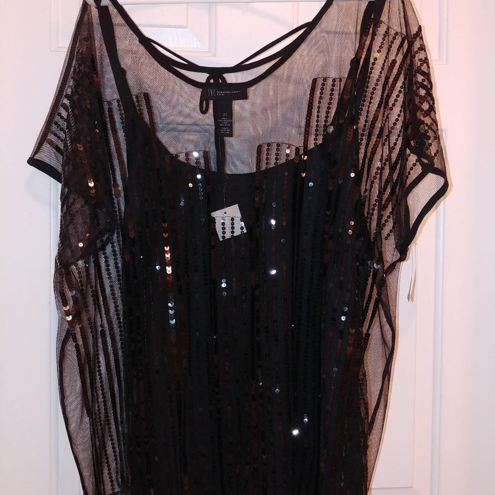 INC sequined layered top